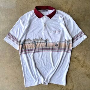 Vintage golf polo graphic at Thomas USA on stage. Soft 100% cotton. Medium